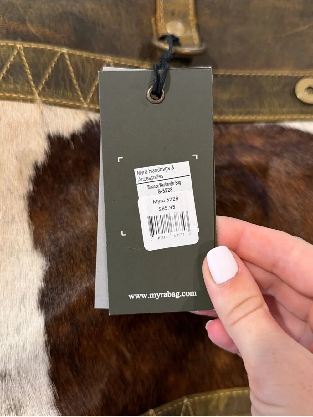 Myra Bag Brown & White Leather Hair-on-Hide Tote with Rustic Accents